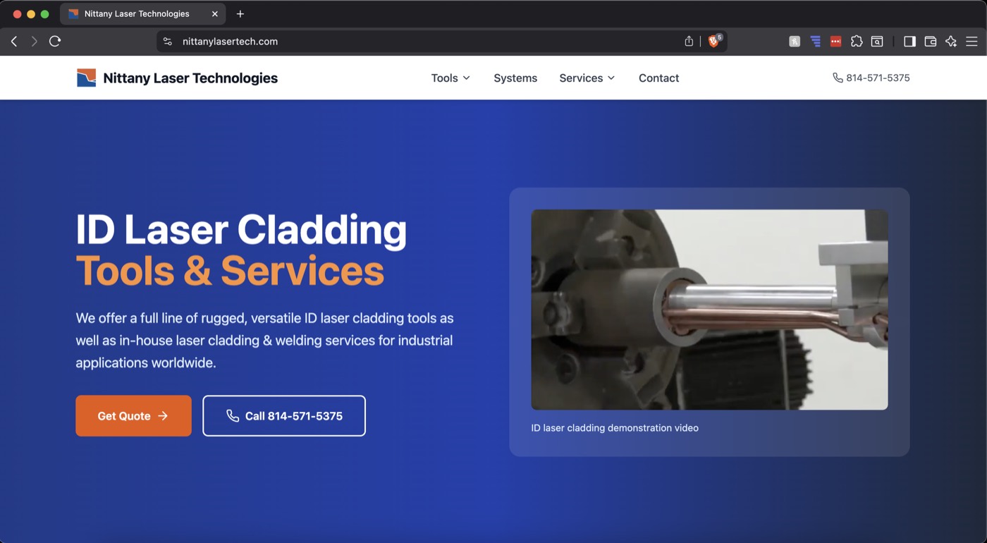 The redesigned Nittany Laser Technologies website