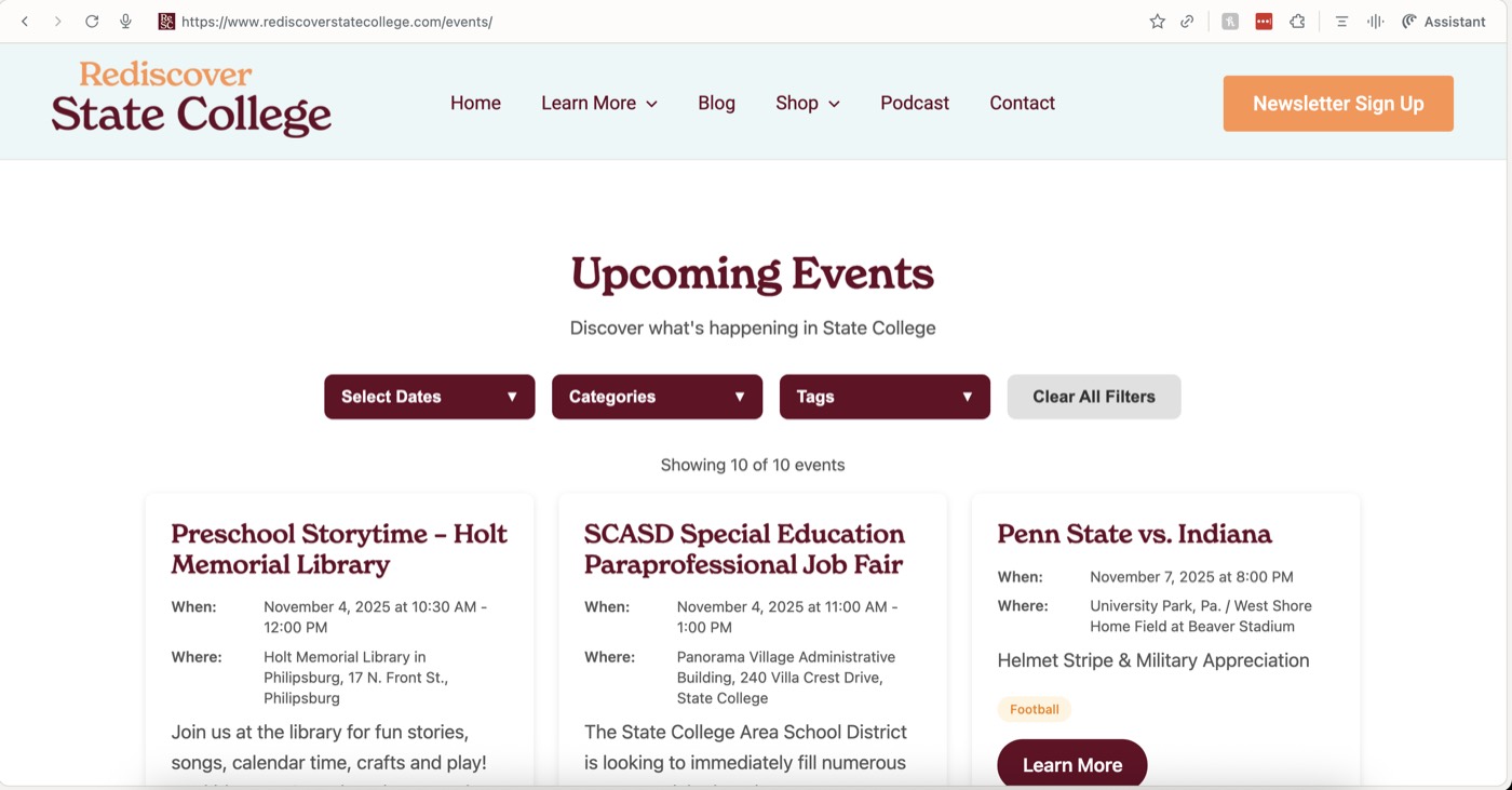 The Rediscover State College events calendar